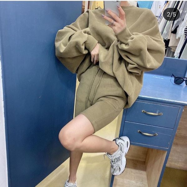 

women's tracksuits autumn lazy pullovers o neck lantern sleeve hoodies fleece sweatshirt coat casual fashion wide leg shorts black sets, Gray