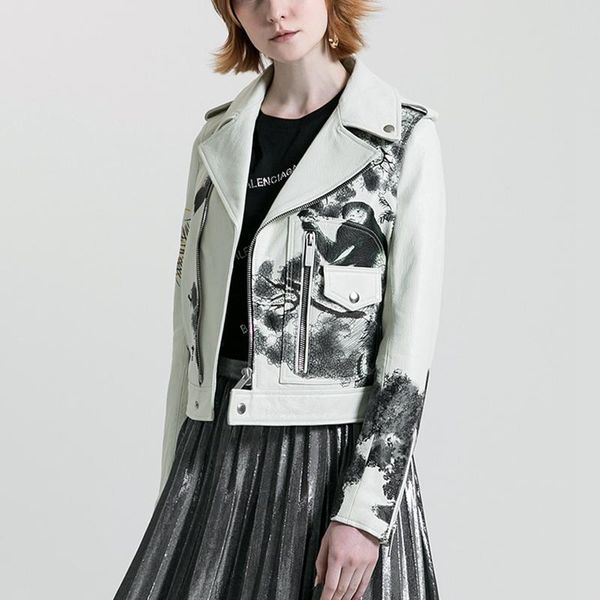 

women's leather & faux seller woman coats 100% sheepskin coat 2021 fashion female motorcycle natural genuine jackets white, Black