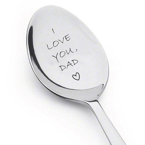 

dinnerware sets i love you dad engraved rustproof stainless steel ice cream spoon coffee blender kitchen tool father gift