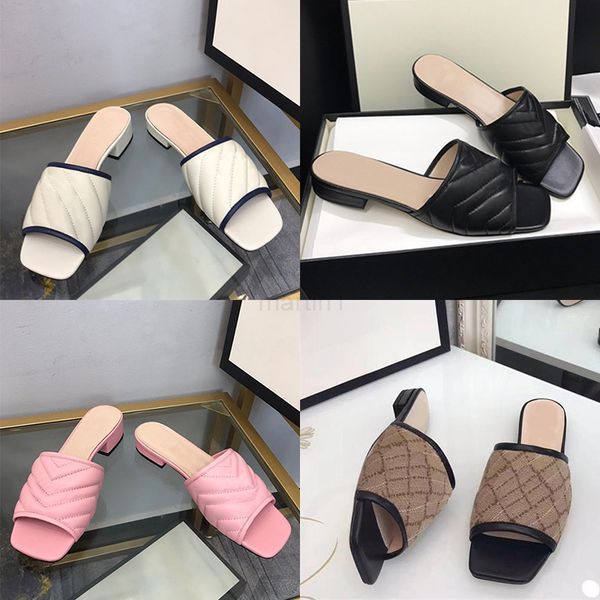 

slides sandals women's designer mules double metal leather with horsebit summer chain flats beach sandal strap slippers flip-flops 374, Black