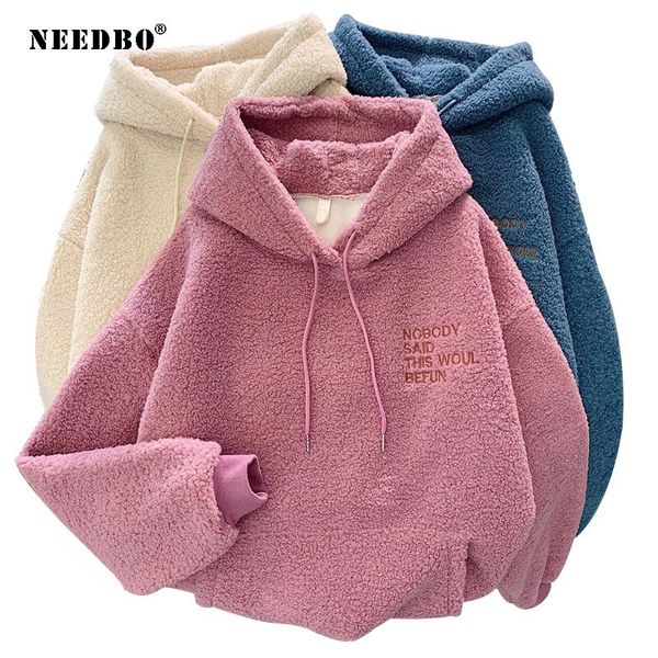 

hoodies sweatshirts women autumn winter lamb wool oversize pullover velvet thicken warm hoodie streetwear women's &, Black
