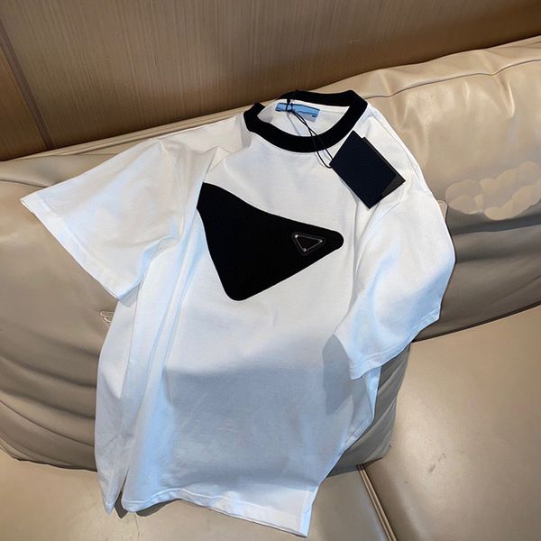 

luxury design summer station light ripe simple wind pasted cloth embroidery triangle short sleeve women's loose casual t-shirt, White