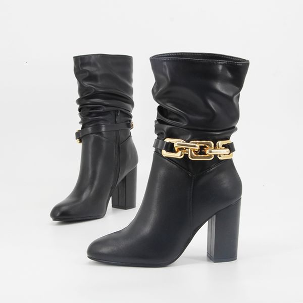 

dress shoes [gogd] botas femininas de salto alto outono, sapatos confortÃ¡veis alto, bico ponteagudo, material pu com zÃ­per, cano mÃ©dio, fest, Black