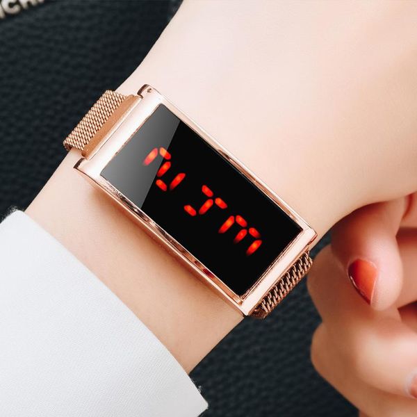 

wristwatches luxury square dial women bracelet watches fashion red led digital ladies dress quartz clock relogio feminino, Slivery;brown