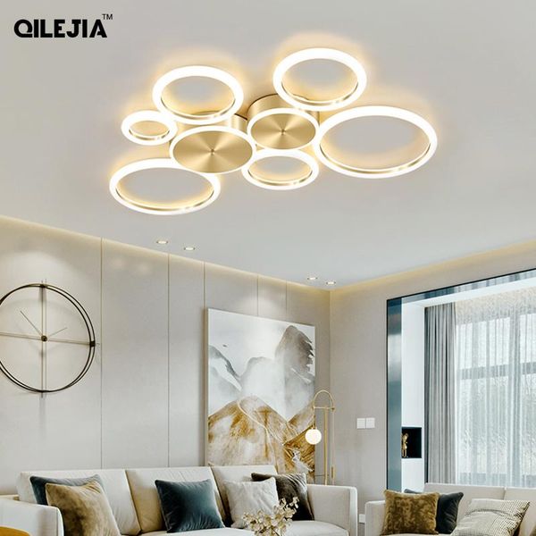 

chandeliers gold iron acrylic led chandelier lighting for living study room bedroom creative circle lights indoor lamp dimmable fixtures