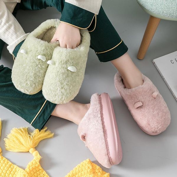 

women platform slippers thick sole warm faux fur winter shoes woman men indoor soft plush anti-slip lovers furry slides, Black