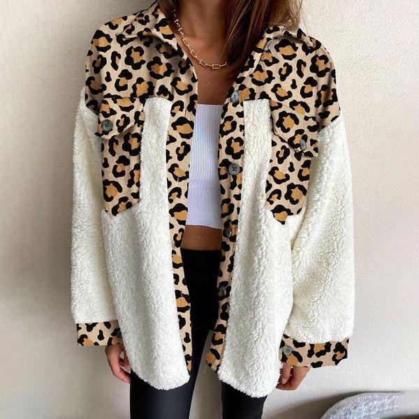 

women's jackets fashion plaid leopard print coat jacket women cardigan pockets long sleeve turn down collar casual warm winter, Black;brown