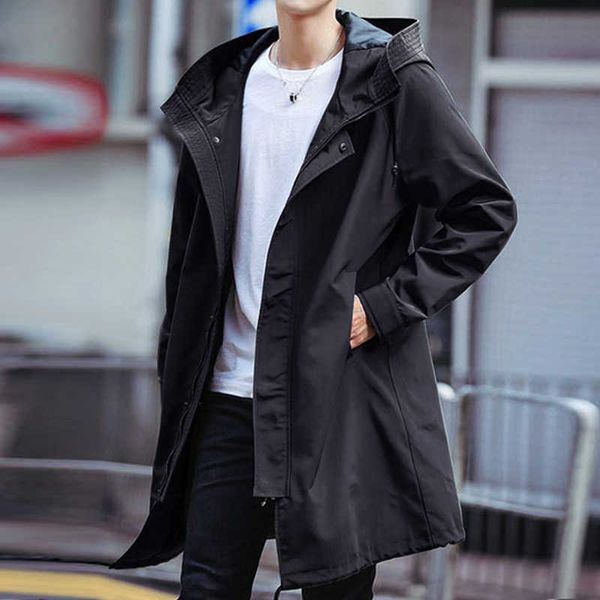 

spring autumn long trench coat men fashion hooded windbreaker black overcoat casual jackets big size 6xl 7xl 8xl 211011, Tan;black