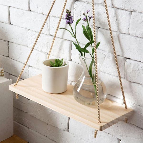 

decorative objects & figurines simple design shelves premium wood swing hanging rope wall mounted plant flower pot rack indoor outdoor decor