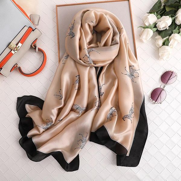 

scarves 2021 silk lady sunscreen beach quality 180x90cm shawl women headscarf fashion print scarf, Blue;gray