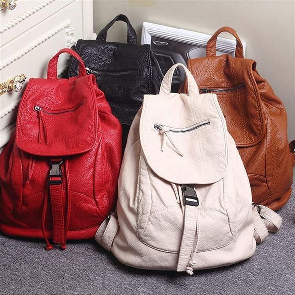 

famous brand designer washed leather women backpack female shoulders bag teenager school fashion womens bags s2405