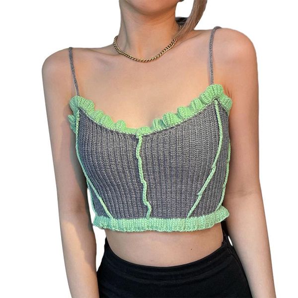 

women's tanks & camis stylish women summer crop , match color spaghetti strap low-cut knit vest with back cross straps for girls, gray, White