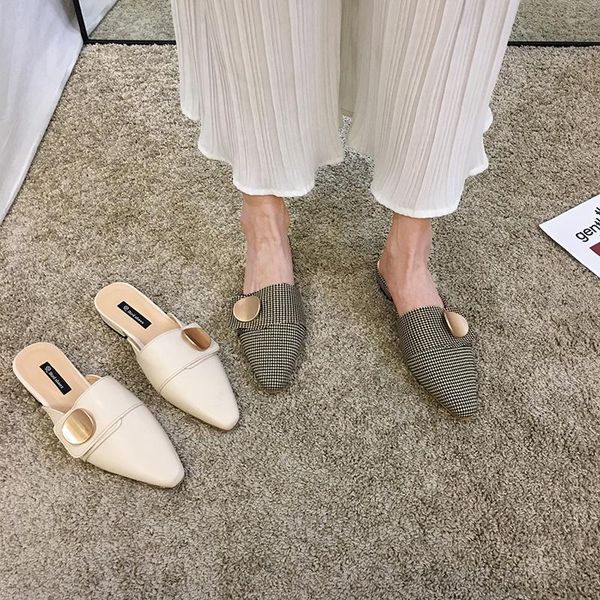 

slippers women's shoes outdoor 2021 spring pointed metal buckle mules, Black