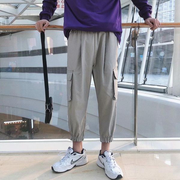 

men's pants cargo men 2021 mens streetwear joogers sweatpant male hiphop pockets trousers overalls letters printed, Black