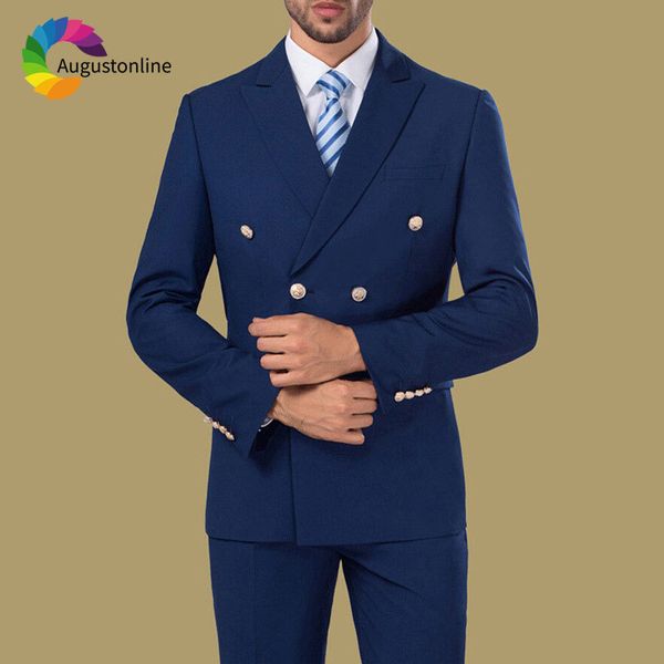 

men's suits & blazers tailored made navy blue classic suit casual groom wedding double breasted blazer slim fit man tuxedos 2piece, White;black