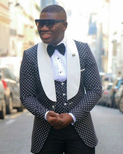 

fashion one button black polka dot groom tuxedos shawl lapel wedding/prom/dinner groomsmen men suits blazer (jacket+pants+vest+tie) w1419, Black;gray