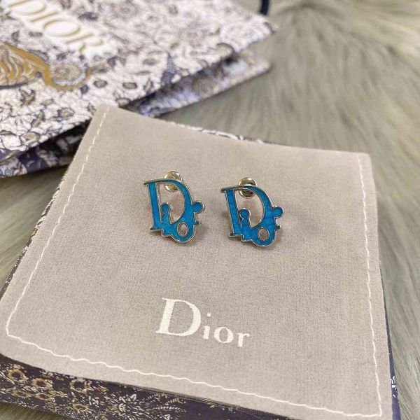 

2021 luxury designer jewelry new enamel blue letter earrings high version, Silver