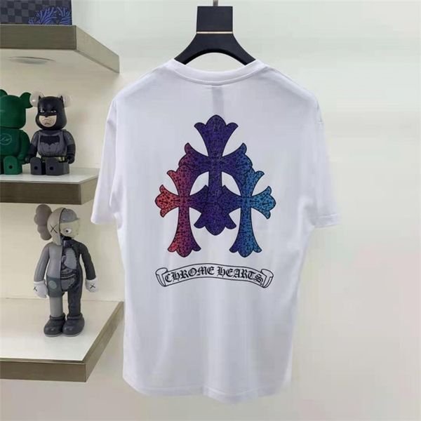 

print crosin horseshoe heartschrome/brand chao sanskrit cross color bottom short sleeve t-shirt, White;black