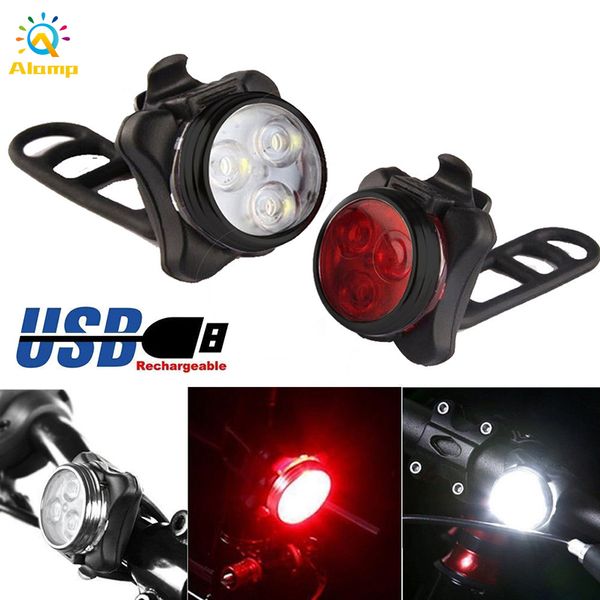 

bicycle light usb rechargeable torches front back rear taillight 3 cob 4 modes bike lights waterproof cycling safety warning lamp