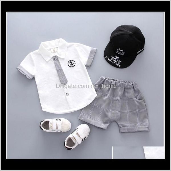 

summer baby boys gentleman style short sleeve shirt with tieplaid shorts 2pcs set kids suits children outfits 2kzgk vcngf, White