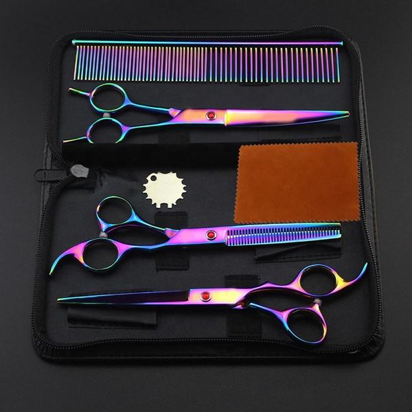 

hair scissors 7 inch electroplate violet comb double curved thinning cutting professional pet grooming set