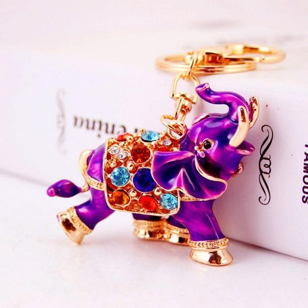 

keychains 3d auspicious elephant key holder chains whole enamel colorful crystal bag pendant keyrings for women gift, Silver