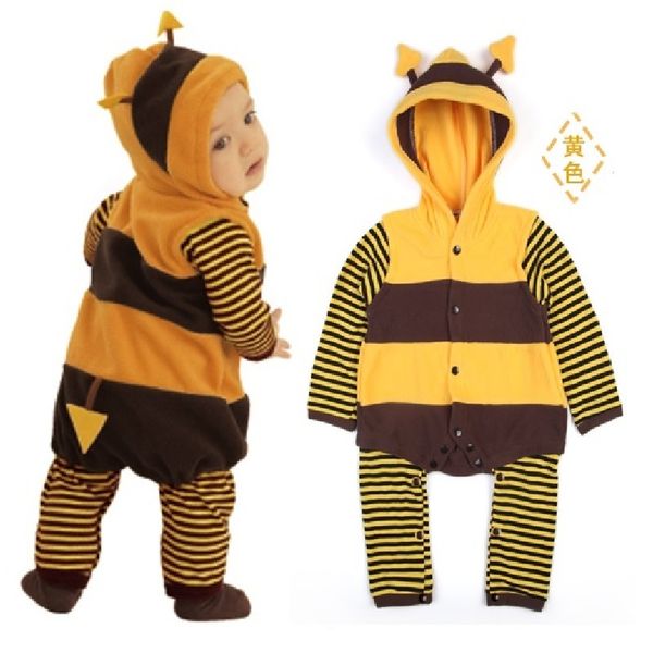 Fleece bebê macacão hoodies casacos listra abelhas terno terno fleece listra bebê roupas menino roupas 210413