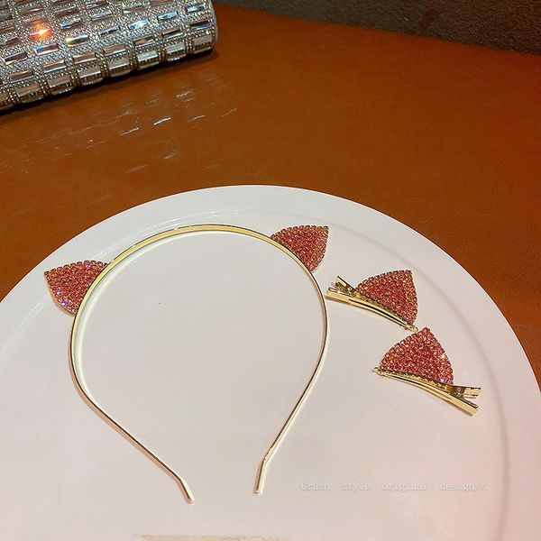 

girlish fashion design with diamond cat ear hairpin and hairband, Golden;silver
