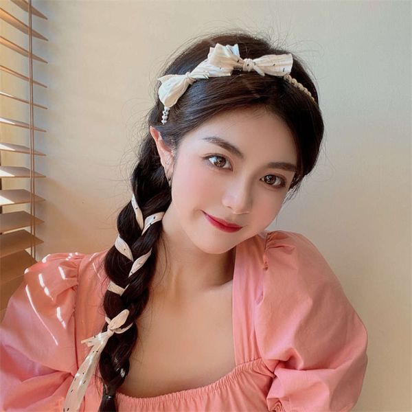 

braided hoop net red ribbon female tie headdress, Black;brown