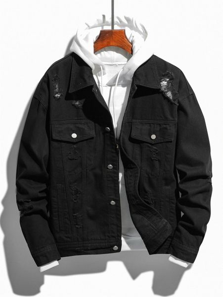 

men ripped flap detail denim jacket without hoodie u1cw#, Blue