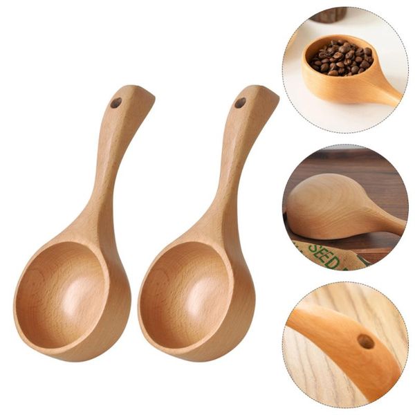 

spoons 1pc wooden rice coffee bean scoops practical water ladles (log color)