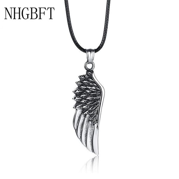 

retro feather pendant for mens single-wing angel necklace male jewelry drop necklaces, Silver