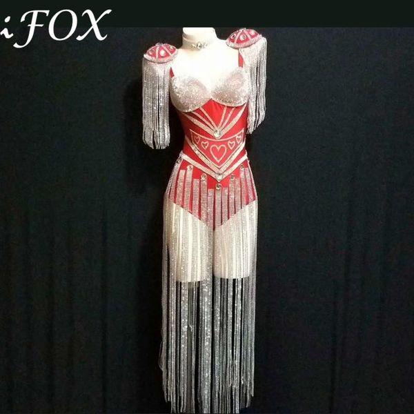 

luxurious rhinestones bodysuit bright tassel leotard women outfit nightclub female dancer stage wear evening party jumpsuit women's jum, Black;white