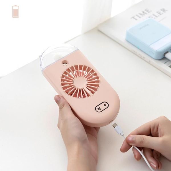 

electric fans r2jd mini handheld usb fan portable personal handy w/ led night light spray humidifier rechargeable for kid