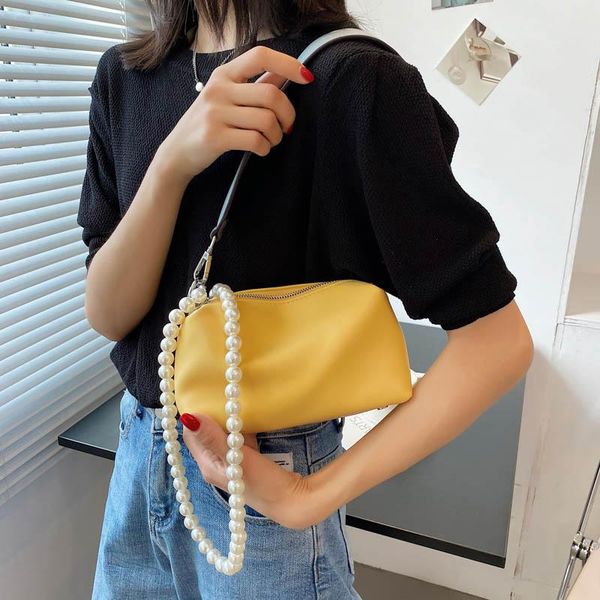 

cross body fashion pearl chain shoulder bags for women 2021 summer ladies crossbody bag leather solid color messenger
