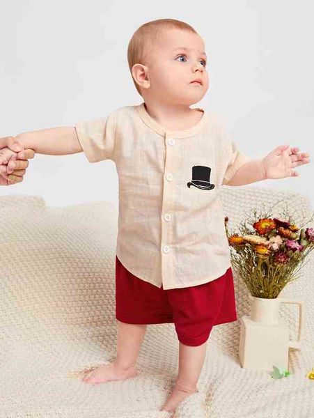 

baby hat embroidery shirt & shorts she, White