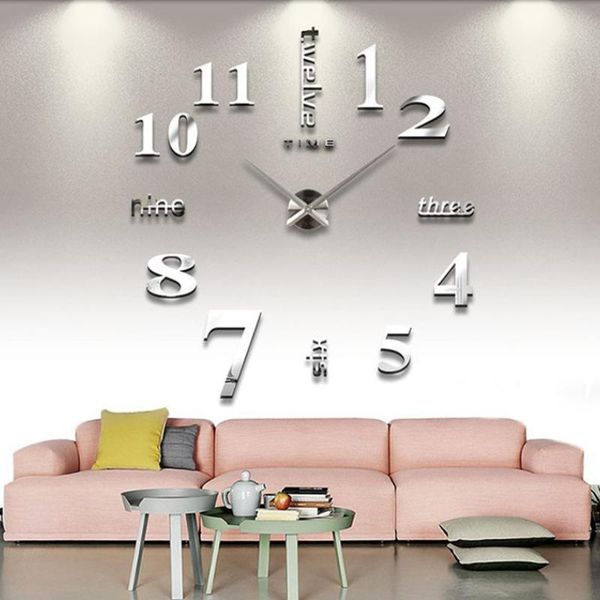 

wall clocks diy digital clock 3d mirror surface sticker silent office bedroom minimalist horloge murale decoration dk50