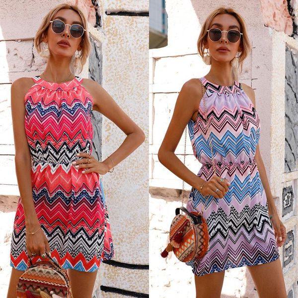 

women's swimwear 2021 summer waist printed sleeveless dress, White;black