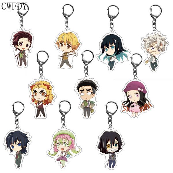 10 pçs / lote Anime Demon Slayer Acrílico Keychain Kimetsu No Yaiba Figura Pingente Chaveiro Bolsas De Jóias Pingente Chaveio Atacado