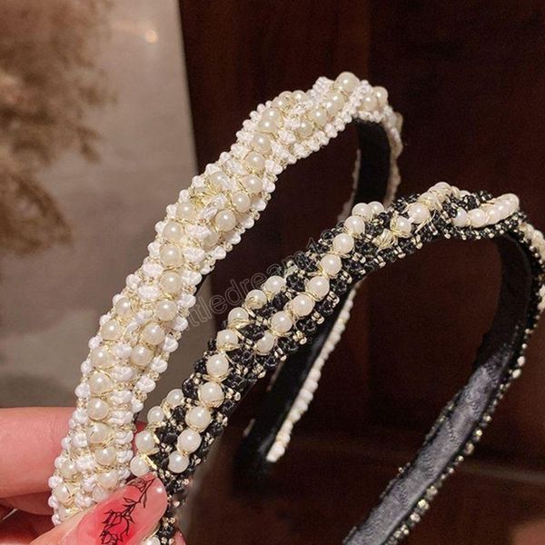 

simple pearl hair bands women sweet headband hair hoops black white head band lady elegant fashion hair accessories, Silver