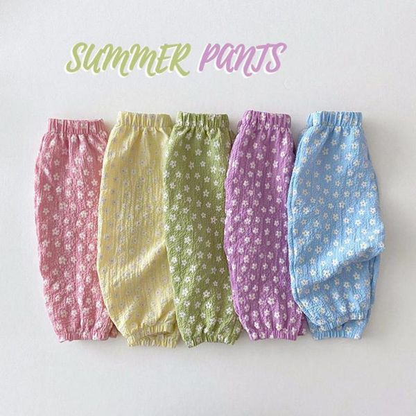 

trousers 2021 summer children's clothes floral printed loose thin cotton girl pants for kids girls causal flower harem, Blue