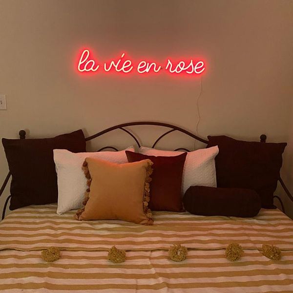 

la vie en rose neon sign custom light lamp illuminate shop office living room interior design led wall