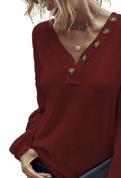 

fall winter plaid womens t shirts lantern sleeve v neck buttons casual loose long shirt whtie drop, White