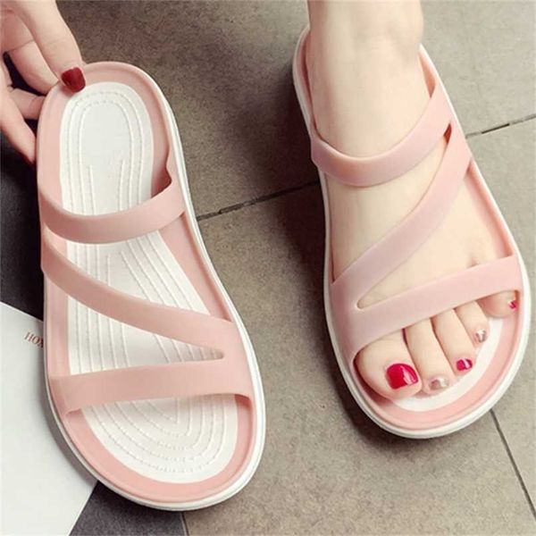 

women summer slippers platform flat low heel peep sandals toe black slides casual beach outdoot female ladies jelly shoes 211206