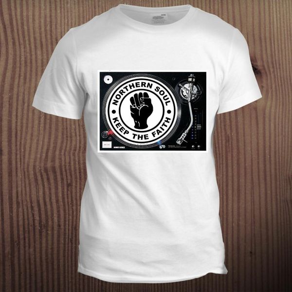 

men's t-shirts northern soul keep the faith 60s music urban concert decks t shirt, White;black