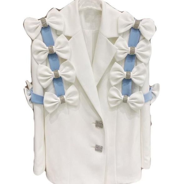 

women's suits & blazers 2021 fashion women diamond-studded bowknot patchwork white short blazer female chic korean style outerwear coat, White;black