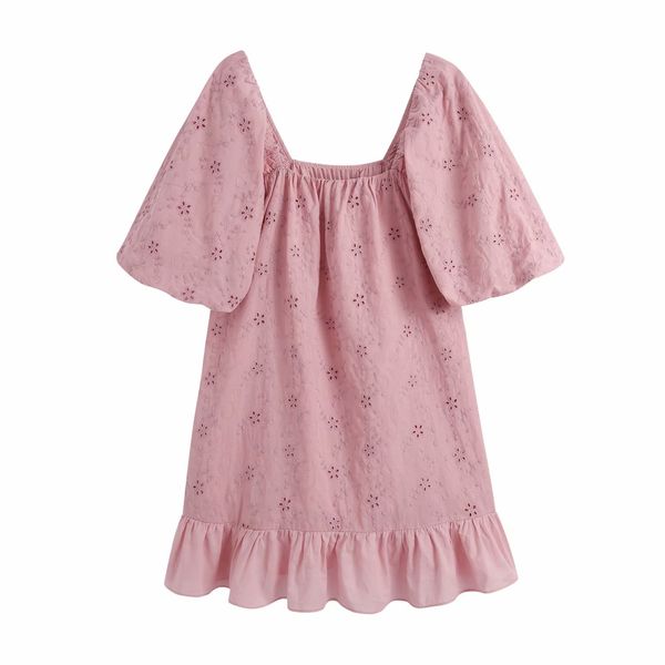

women dress embroidery hollow out short sleeves square neckline mini dresses chic lady casual fashion clothes 210517, Black;gray
