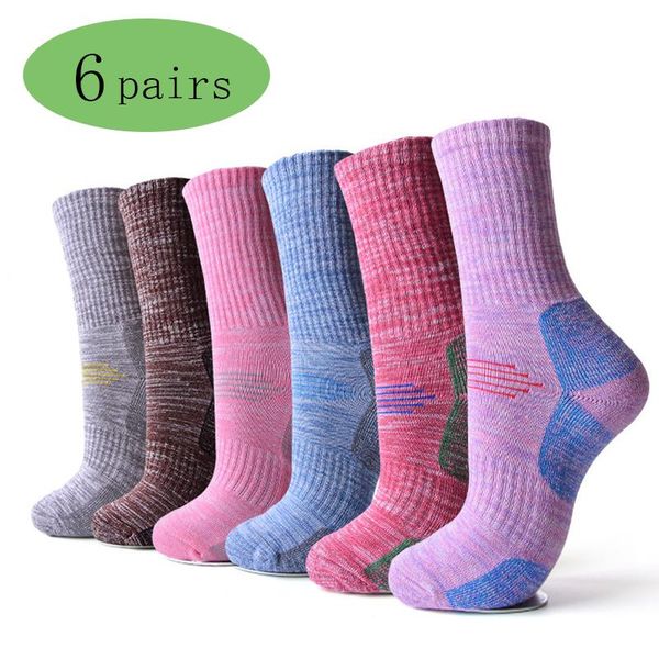

sports socks 6 pairs men women thickness cotton outdoor hiking camping walking wear for autumn winter keep thermal lover's, Black