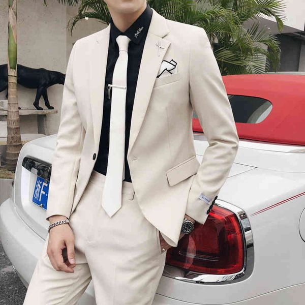 

men's suits & blazers formal wedding , 2 pairs of solid color trousers, casual suit with autumn, jakcet + trousers, White;black
