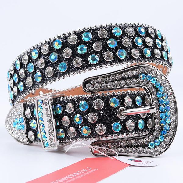 Cinture nere per strass gotici da uomo di lusso con borchie di cristallo da donna in pelle PU Jeans cinturino decorativo Ceinture Homme